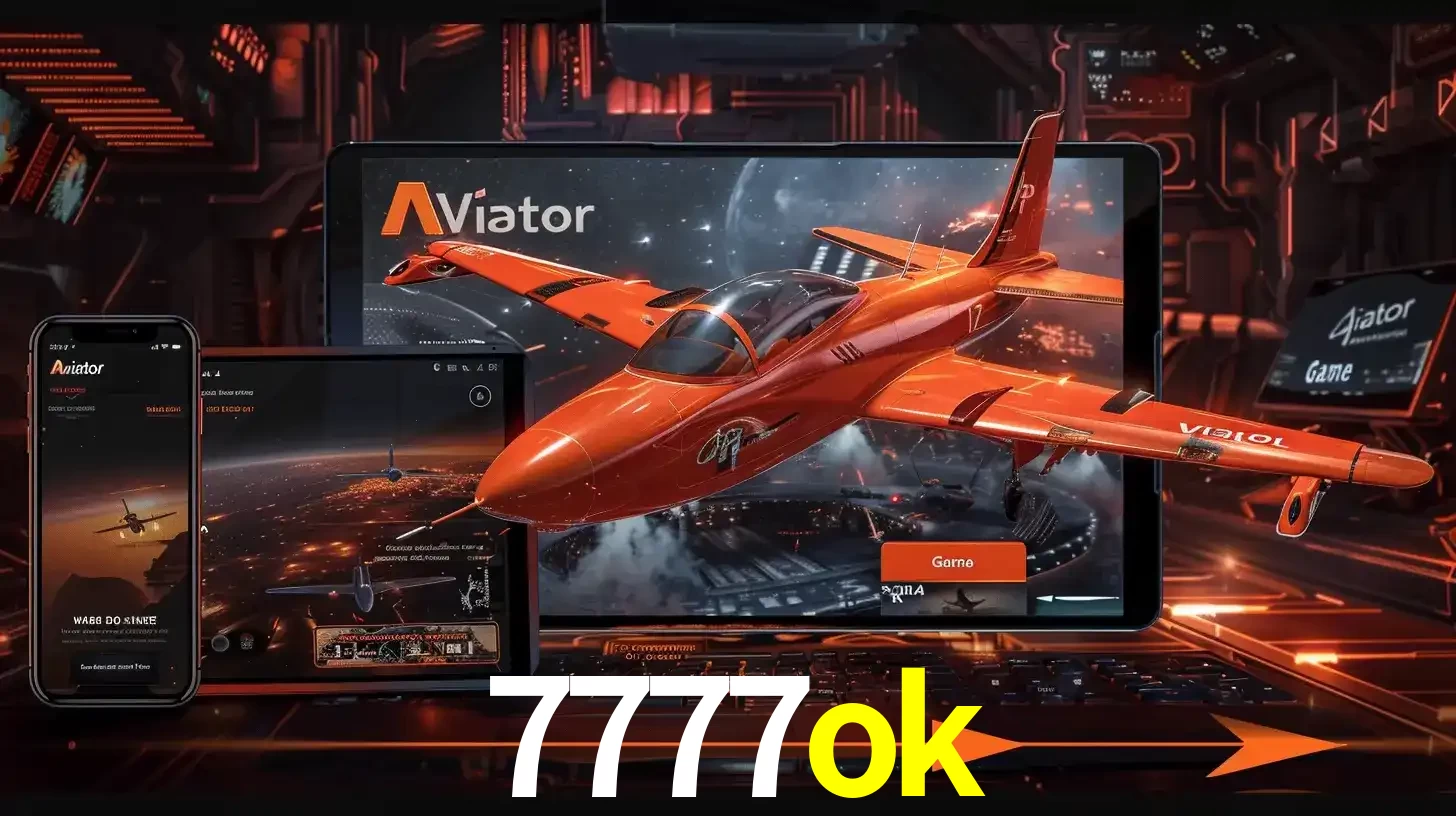 Apresentação tecnológica do jogo Aviator com um avião saindo da tela de um tablet, demonstrando a experiência imersiva em múltiplos dispositivos no 7777ok.