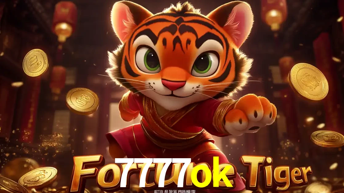 O carismático mascote do jogo de slot Fortune Tiger, um tigre fofo em pose de artes marciais, pronto para trazer sorte e multiplicadores de ganhos no cassino online 7777ok.